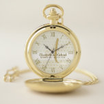Monogram Newlyweds Wedding Gold Elegant Gift Pocket Watch<br><div class="desc">Add the new Mr and Mrs surname initial (monogram),  their first names and the date of their wedding,  marriage ceremony on this elegant gold themed commemorative wedding keepsake gift. Gold love hearts feature in the background,  with gold style typography for the wording.</div>