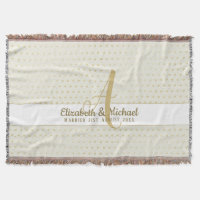 Monogram Newlyweds Wedding Gold Elegant Gift Throw Blanket