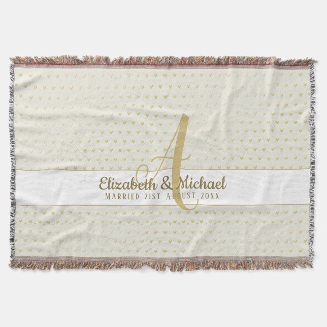 Monogram Newlyweds Wedding Gold Elegant Gift Throw Blanket (Front)