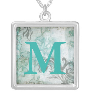 Monogram Non-Embellished Flower Spray III Silver Plated Necklace