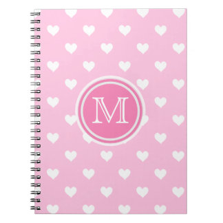 Monogram Notebook: Pink With White Hearts Notebook