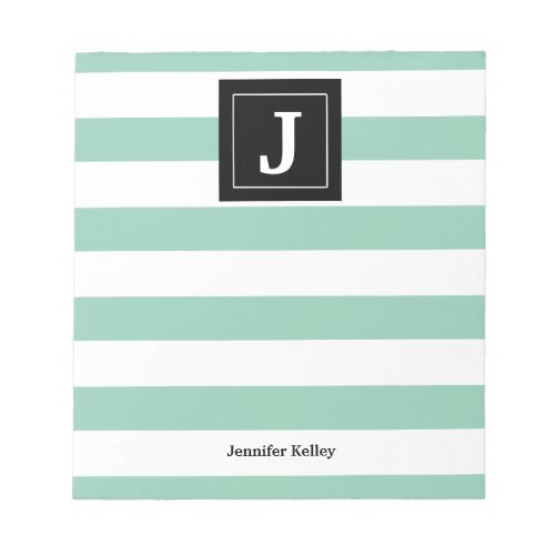 Monogram Notepad Mint Green Stripes Black