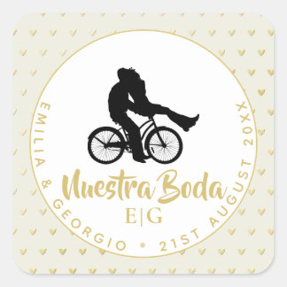 Monogram Nuestra Boda Spanish Wedding Gift Favor Square Sticker