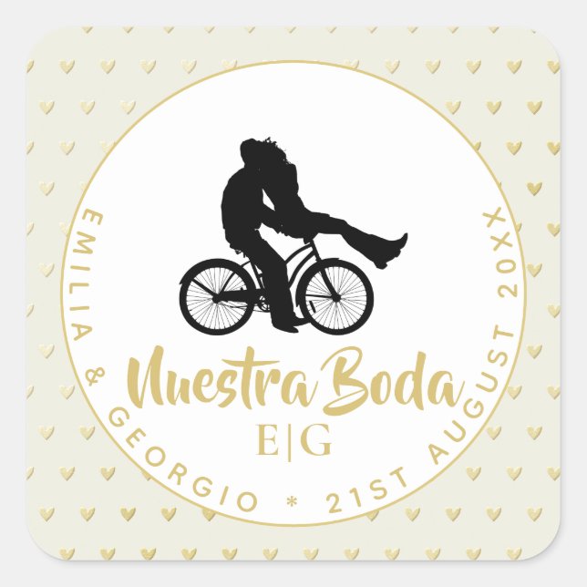 Monogram Nuestra Boda Spanish Wedding Gift Favor Square Sticker (Front)