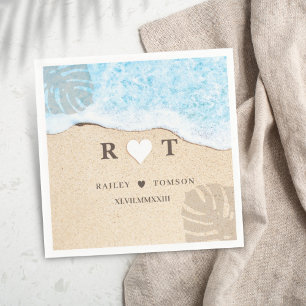 Monogram Numeral Custom Beach Wedding Cocktail Napkins