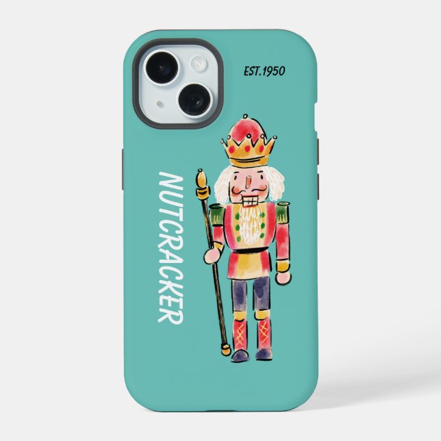 Monogram nutcracker Cute watercolor Blue Iphone Case (Back)