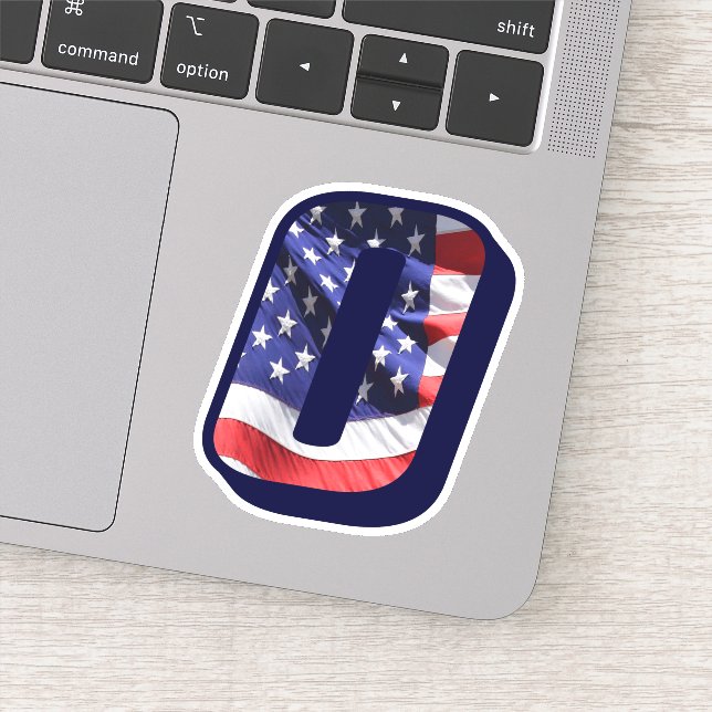 Monogram O American Flag Letter O Initial USA Sticker (Detail)