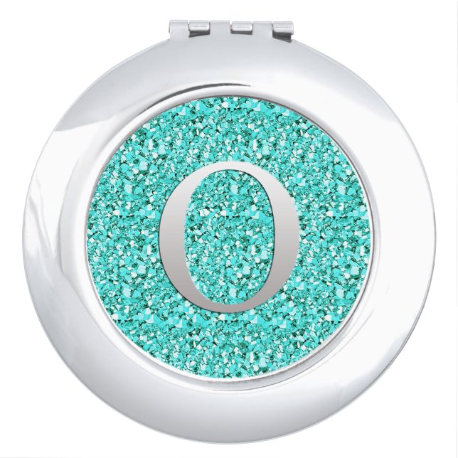 Monogram O druzy crystal - aquamarine Makeup Mirror (Front)