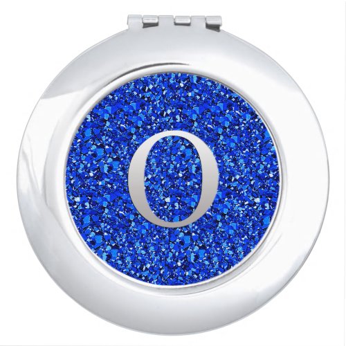 Monogram O druzy crystal _ Sapphire blue Compact Mirror