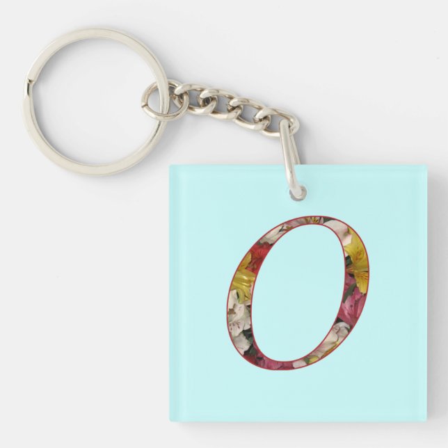 Monogram O Floral Design Keychain (Front)