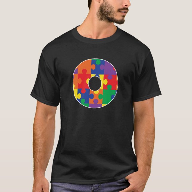 Monogram O in Multi Color Puzzle Pieces T-Shirt (Front)