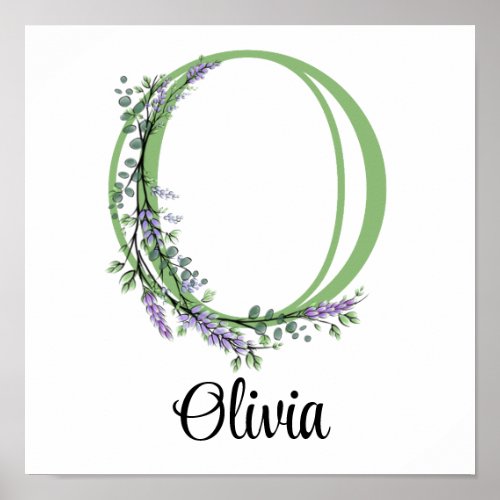 Monogram O Lavender Eucalyptus nursery  Poster