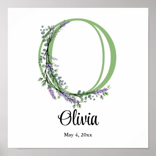 Monogram O Lavender Eucalyptus nursery  Poster