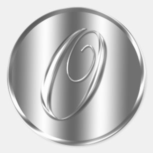 Monogram O Silver Color Wedding Invitation Holiday Classic Round Sticker