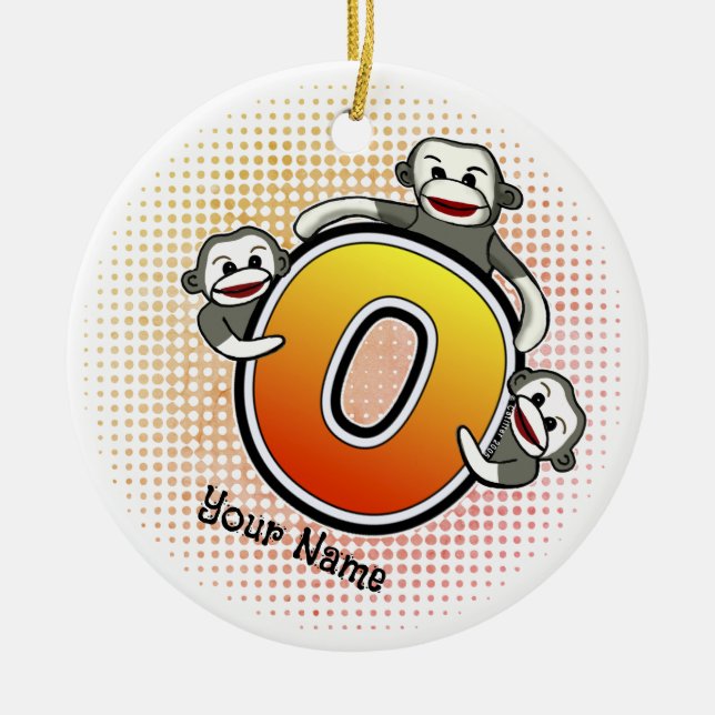 Monogram O Sock Monkey  Ceramic Ornament (Front)