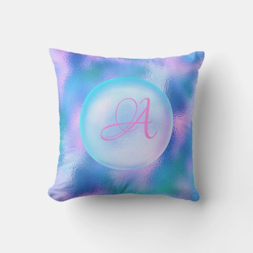 Monogram Ocean Blue Pink Ball Mermaid Unicorn Throw Pillow