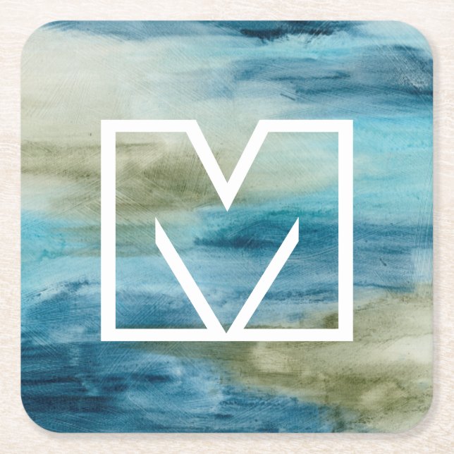 Monogram | Ocean Flow II Square Paper Coaster (Front)