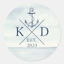 Monogram Ocean Nautical Anchor Classic Round Sticker