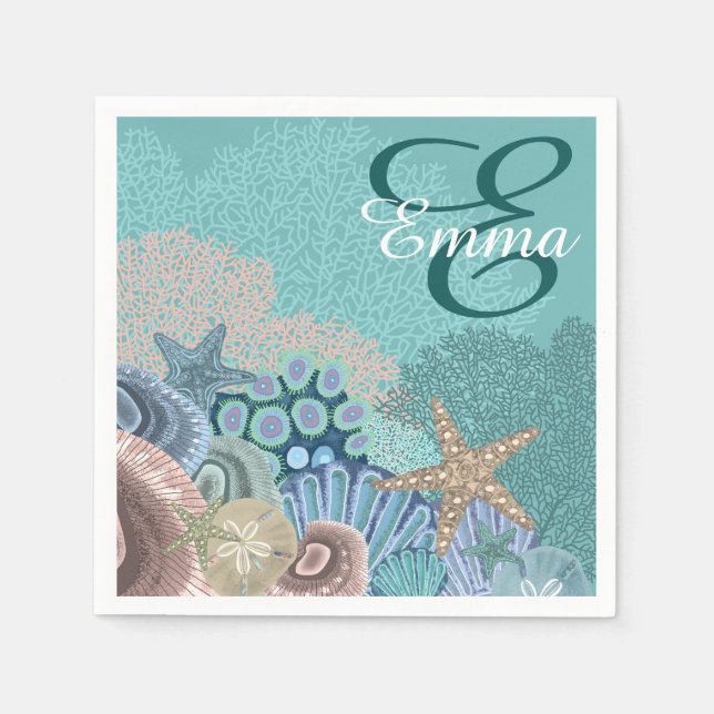Monogram Ocean Reef with Starfish Napkins (Front)