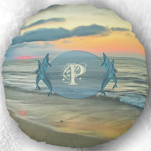 Monogram Ocean Sunset 0735 Round Pillow