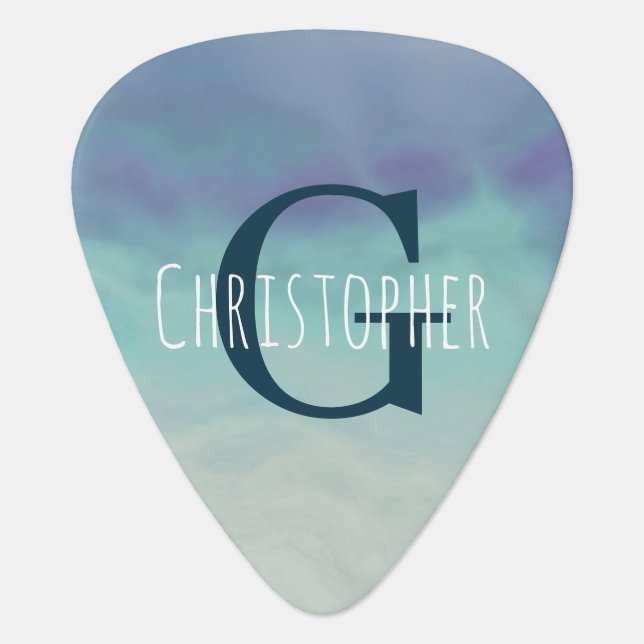 Monogram Ocean Watercolor Guitar Pick (Front)