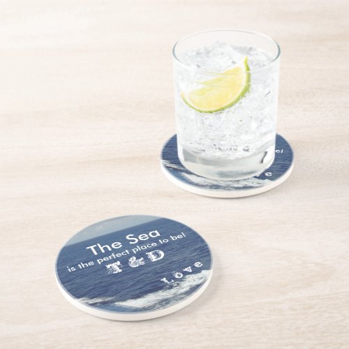 Monogram Ocean Waves Sand Drink Coasters