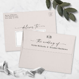 Monogram Off-White Ivory A7 5x7 Wedding Invitation Envelope
