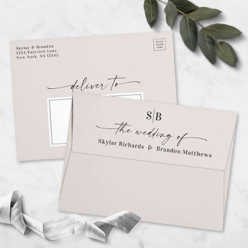 Monogram Off_White Ivory A7 5x7 Wedding Invitation Envelope