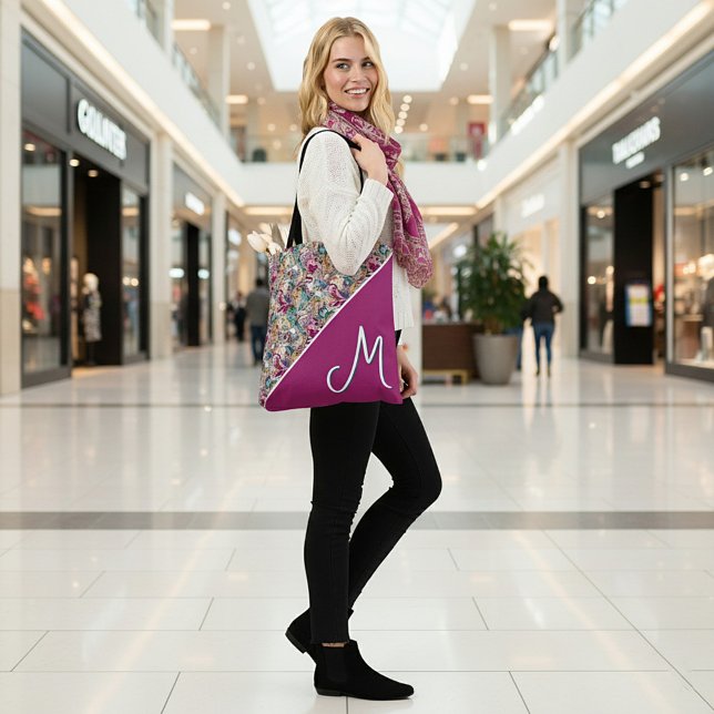 Monogram offset Boroque floral pattern Tote Bag (Creator Uploaded)