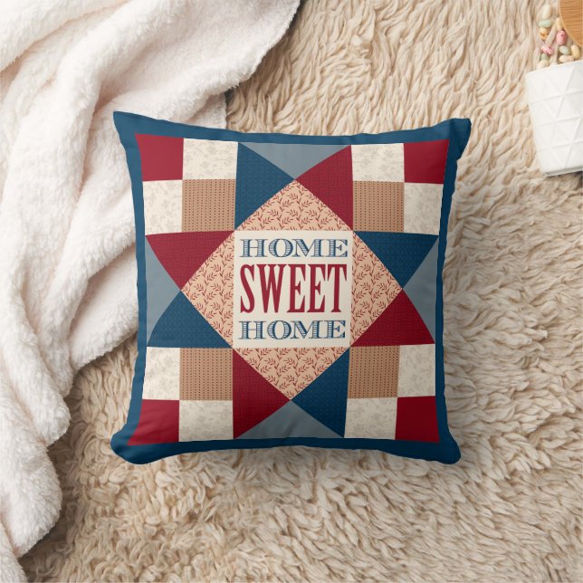 Monogram Ohio Star Quilt Pattern - Home Sweet Home Throw Pillow (Blanket)