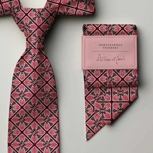 Monogram Old Rose Burgundy Vintage Floral Mens Neck Tie