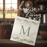 Monogram Olive & Branches Rustic Personalized Ceramic Tile<br><div class="desc">Rustic watercolor olive branches garlands. Personalize with your family monogram. Mix & match with other tiles to create your perfect look.   100% customer satisfaction with "Zazzle" every day.</div>