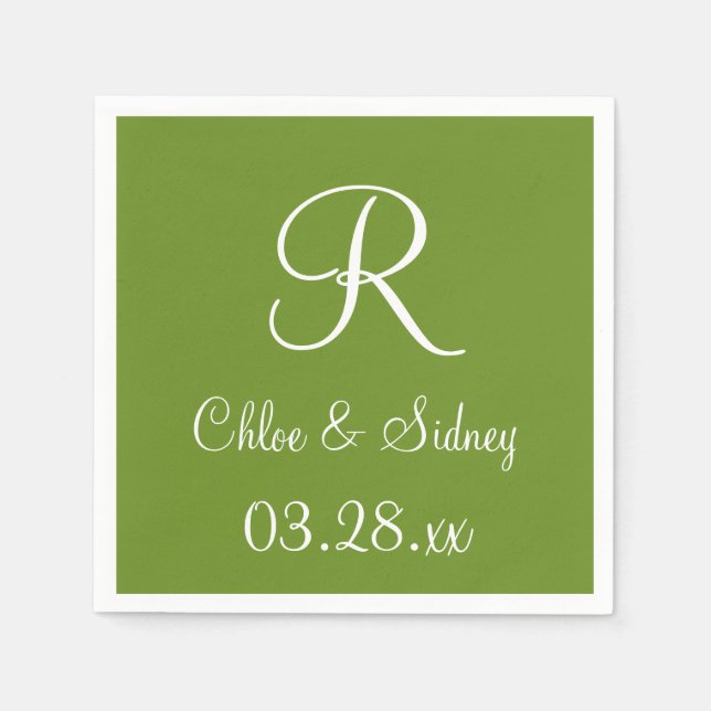 Monogram Olive Drab Designer Colored Napkins (Front)