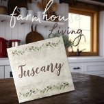 Monogram Olive Garland Rustic Brown Tuscany Ceramic Tile<br><div class="desc">Rustic watercolor olive branches garland.  Tuscany script in coordinating brown.  Mix & match with other tiles to create your perfect look.   100% customer satisfaction with "Zazzle" every day.</div>