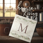 Monogram Olive Garland Rustic Personalized Brown Ceramic Tile<br><div class="desc">Rustic watercolor olive branches garlands. Personalize with your family monogram in coordinating brown.  Mix & match with other tiles to create your perfect look.   100% customer satisfaction with "Zazzle" every day.</div>