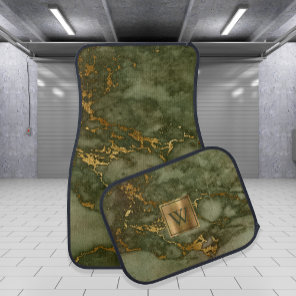 Monogram Olive Green and Gold Marble Car Floor Mat