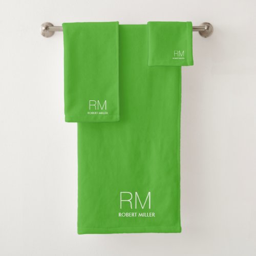 Monogram Olive Green  Modern Minimalist Stylish  Bath Towel Set