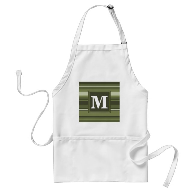 Monogram olive green stripes adult apron (Front)