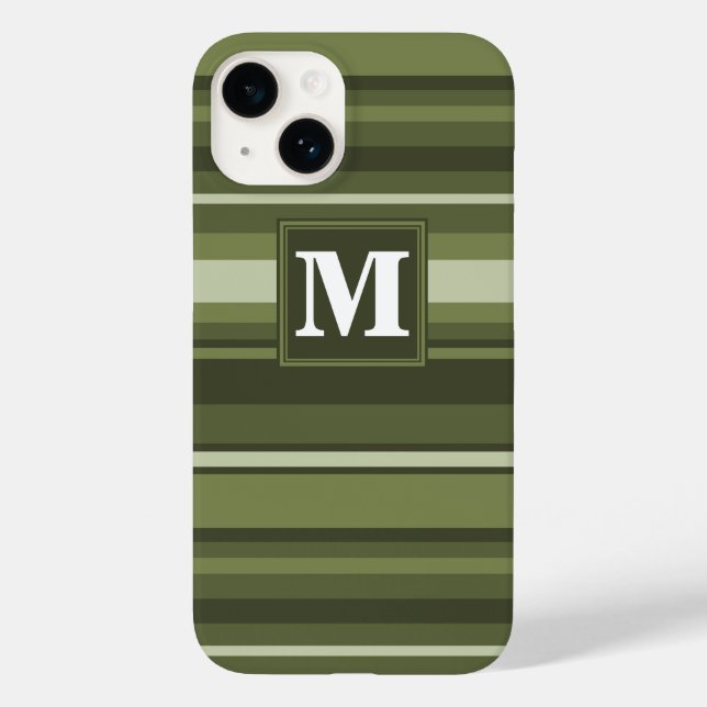Monogram olive green stripes Case-Mate iPhone case (Back)