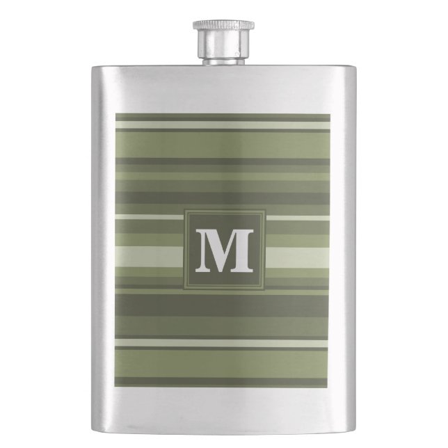 Monogram olive green stripes flask (Front)