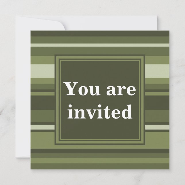 Monogram olive green stripes invitation (Front)