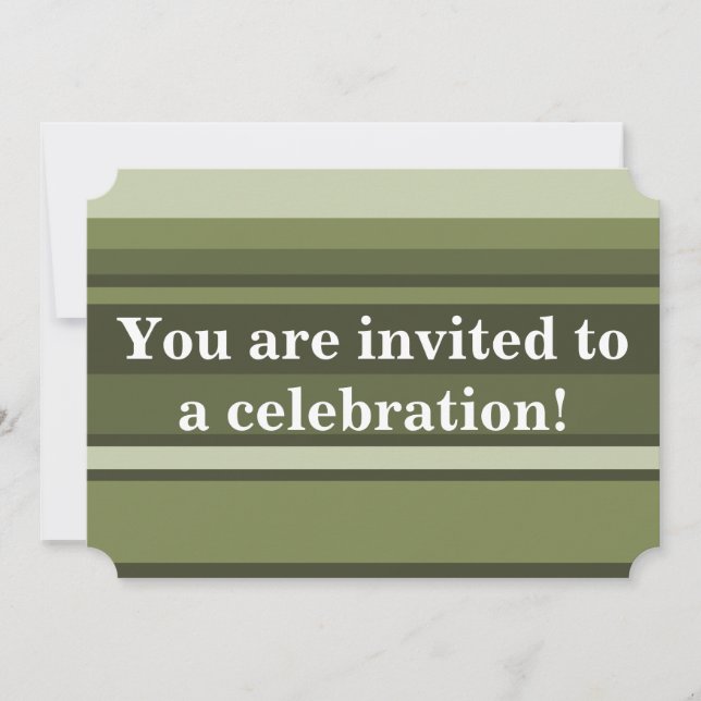 Monogram olive green stripes invitation (Front)