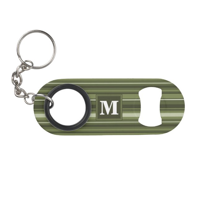 Monogram olive green stripes keychain bottle opener (Front (Horizontal))