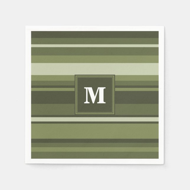 Monogram olive green stripes napkins (Front)