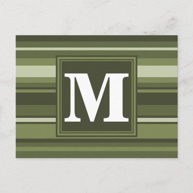 Monogram olive green stripes postcard (Front)
