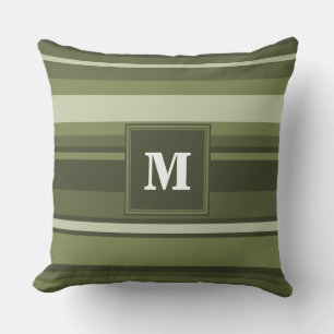 Monogram olive green stripes throw pillow