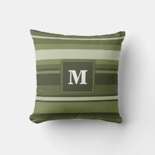 Monogram olive green stripes throw pillow