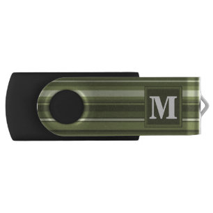 Monogram olive green stripes USB flash drive