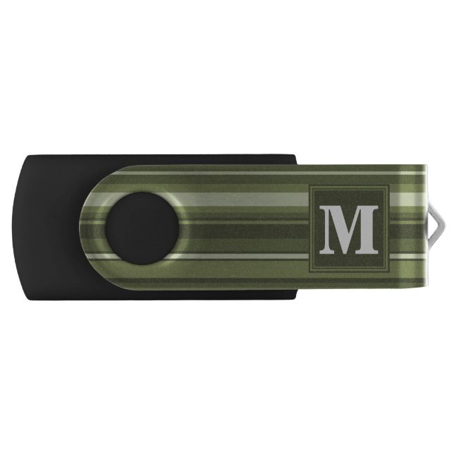 Monogram olive green stripes USB flash drive (Front)