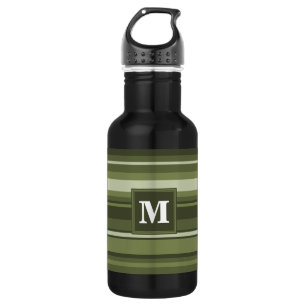 Monogram olive green stripes water bottle